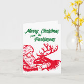 Old Fashioned Woodcut Santa Claus en Reindeer Hol Kaart (Gele Bloem)