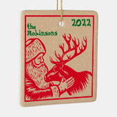 Old Fashioned Woodcut Santa Claus en Reindeer Keramisch Ornament (Rechts)