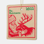 Old Fashioned Woodcut Santa Claus en Reindeer Keramisch Ornament (Links)