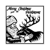Old Fashioned Woodcut Santa Claus en Reindeer Rubberstempel (Afrduk)