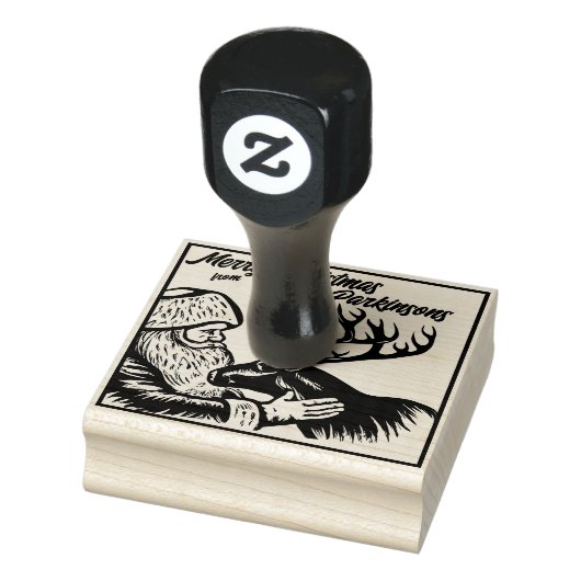 Old Fashioned Woodcut Santa Claus en Reindeer Rubberstempel (Stempel)