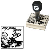 Old Fashioned Woodcut Santa Claus en Reindeer Rubberstempel (Gestempeld)