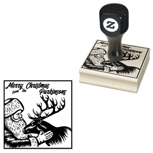 Old Fashioned Woodcut Santa Claus en Reindeer Rubberstempel (Gestempeld)