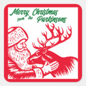 Old Fashioned Woodcut Santa Claus en Reindeer Vierkante Sticker (Voorkant)
