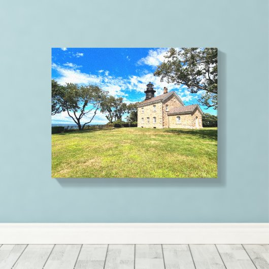 Old Field Point Vuurtoren New York gewikkeld Canva Canvas Afdruk (Insitu (Houten vloer))