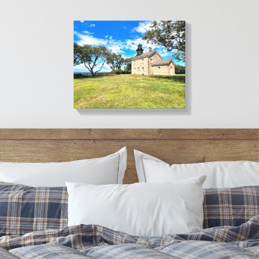 Old Field Point Vuurtoren New York gewikkeld Canva Canvas Afdruk (Insitu (Slaapkamer))