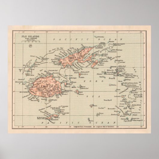 Old Fiji Map (1919)  Viti Levu Atlas Poster (Voorkant)