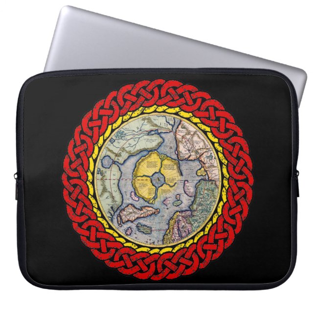 Old Flat Earth map - Keltisch design, rood - 3 Laptop Sleeve (Voorkant)