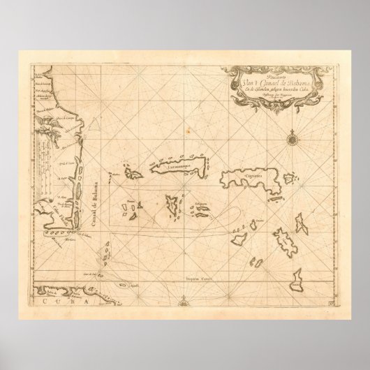 Old Florida and Bahamas Map (1680) Poster (Voorkant)