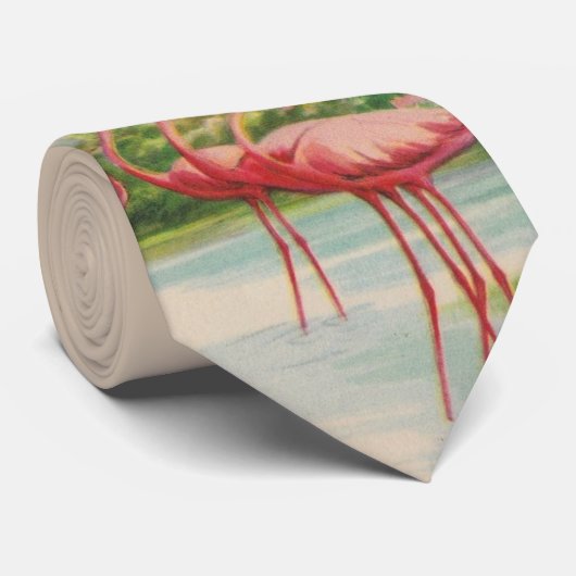 Old Florida flamingo necktie Stropdas (Opgerold)