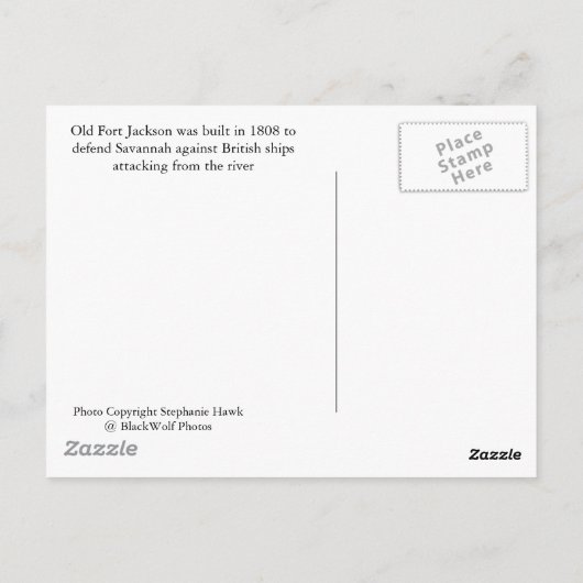 Old Fort Jackson, Savannah, Ga Briefkaart (Achterkant)