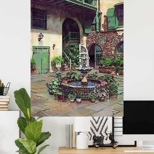 Old French Courtyard Poster (Thuiskantoor)