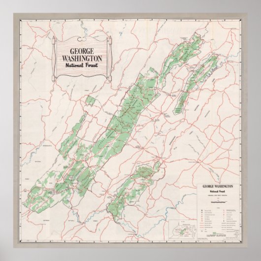 Old George Washington National Forest Map (1964) Poster (Voorkant)
