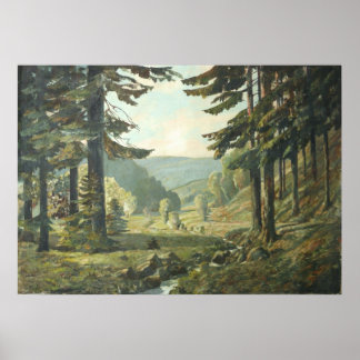Old German Oil Painting – Forest Erzgebirge  1905 Poster