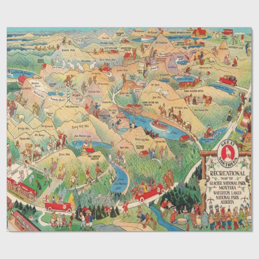 Old Glacier National Park Map (1925) Cadeaupapier (Vlak)