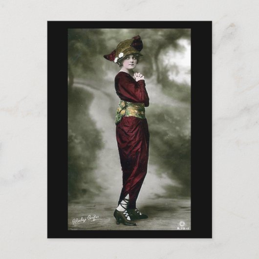 Old Glamor Briefkaart - Lady in Red (Voorkant)