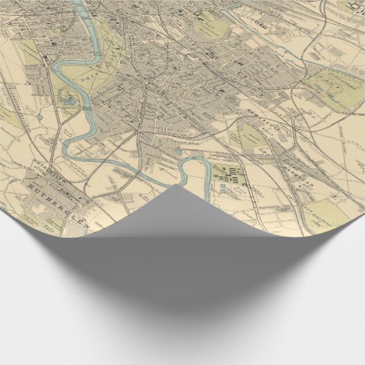 Old Glasgow Scotland Map (1912) Glaschu Cadeaupapier (Hoek)