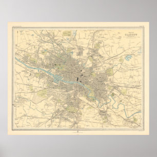 Old Glasgow Scotland Map Poster