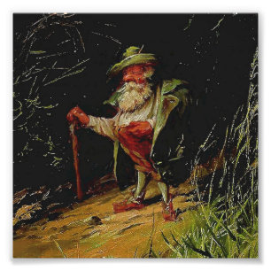 "Old Gnome With a Cane" van Heinrich Shlitt Foto Afdruk
