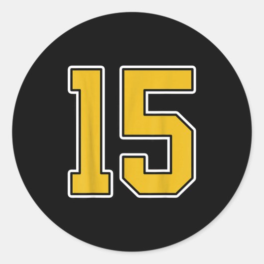 Old Gold Black White Sports Number 15 Jersey Unifo Ronde Sticker (Voorkant)