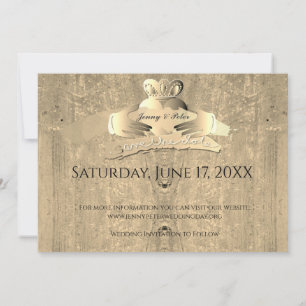 Old Gold Claddagh Ring Flat Save the Date Kaart