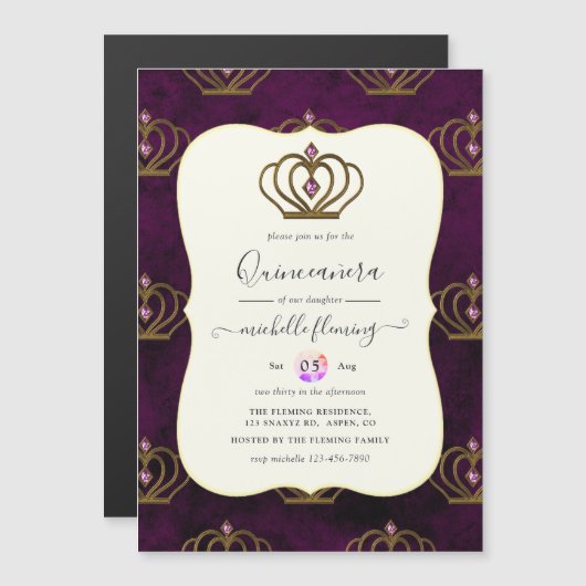 Old Gold Elegance Quinceañera Magnetic Invitation Magnetische Uitnodiging (Voorkant / Achterkant)