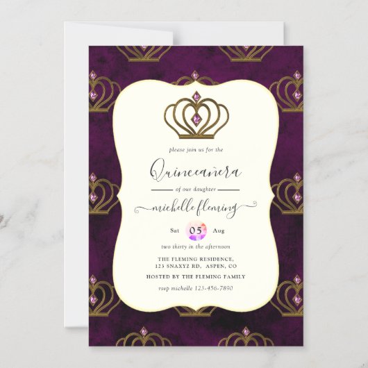 Old Gold Elegance Quinceañera Magnetic Invitation Magnetische Uitnodiging (Voorkant)