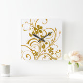 Old Gold Floral Swirl Vierkante Klok (Huis)