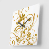 Old Gold Floral Swirl Vierkante Klok (Hoek)