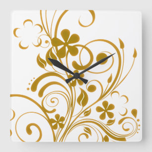 Old Gold Floral Swirl Vierkante Klok