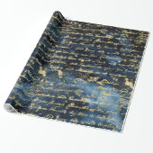 Old Gold Script Navy Blue Cadeaupapier (Uitgerold)
