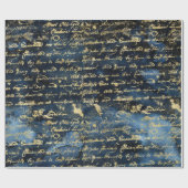 Old Gold Script Navy Blue Cadeaupapier (Vlak)