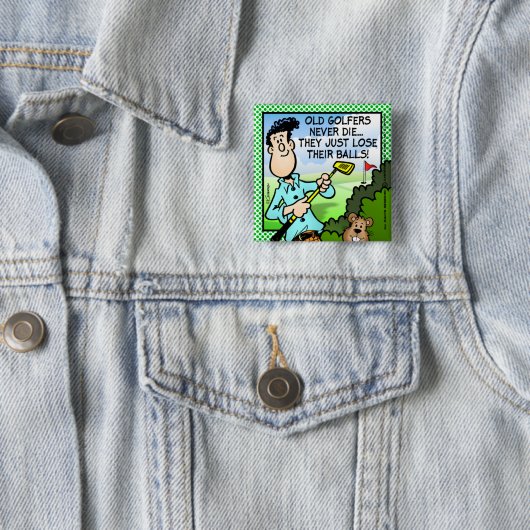 Old Golfer Vierkante Button 5,1 Cm (In situ)