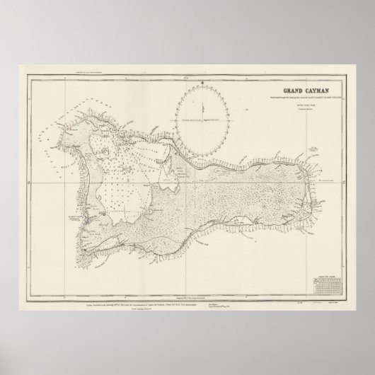 Old Grand Cayman Map (1880) Caribisch gebied Poster (Voorkant)