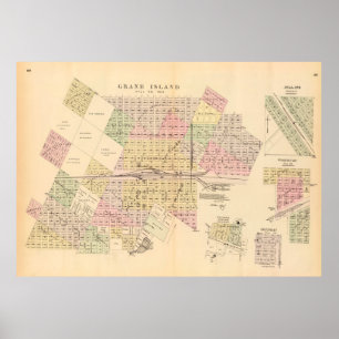 Old Grand Island NE Map (1885) Nebraska Poster