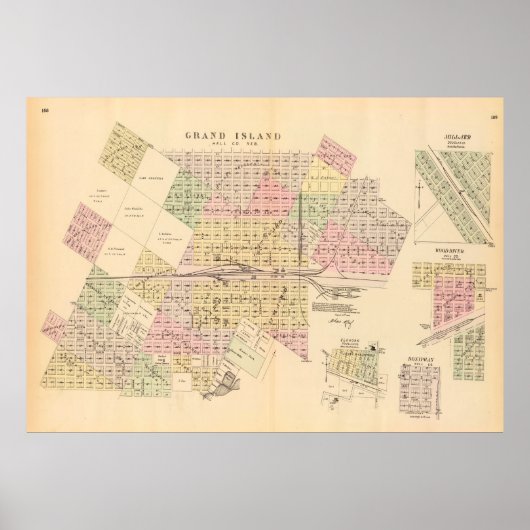 Old Grand Island NE Map (1885)  Nebraska Poster (Voorkant)