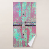 Old green painted wall with rust texture. Grunge r Badhanddoek (Badhanddoek)