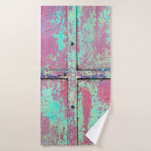 Old green painted wall with rust texture. Grunge r Badhanddoek (Badhanddoek)