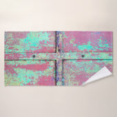 Old green painted wall with rust texture. Grunge r Badhanddoek (Badhanddoek)