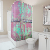 Old green painted wall with rust texture. Grunge r Douchegordijn (In situ)