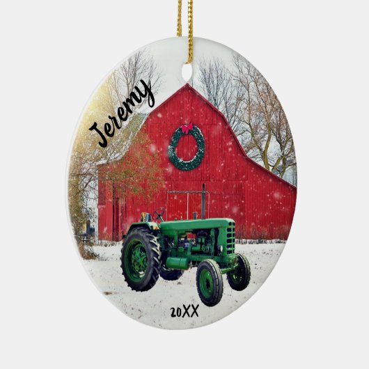 Old Green Tractor kerst Keramisch Ornament (Rechts)