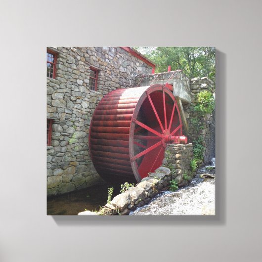 Old Grist Mill - Red Water Wheel, Sudbury, MA Canv Canvas Afdruk (Voorkant)