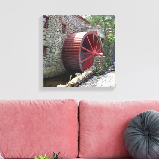 Old Grist Mill - Red Water Wheel, Sudbury, MA Canv Canvas Afdruk (Insitu (Woonkamer))