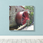 Old Grist Mill - Red Water Wheel, Sudbury, MA Canv Canvas Afdruk (Insitu (Houten vloer))