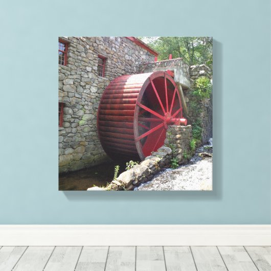 Old Grist Mill - Red Water Wheel, Sudbury, MA Canv Canvas Afdruk (Insitu (Houten vloer))