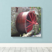 Old Grist Mill - Red Water Wheel, Sudbury, MA Canvas Afdruk (Insitu (Houten vloer))