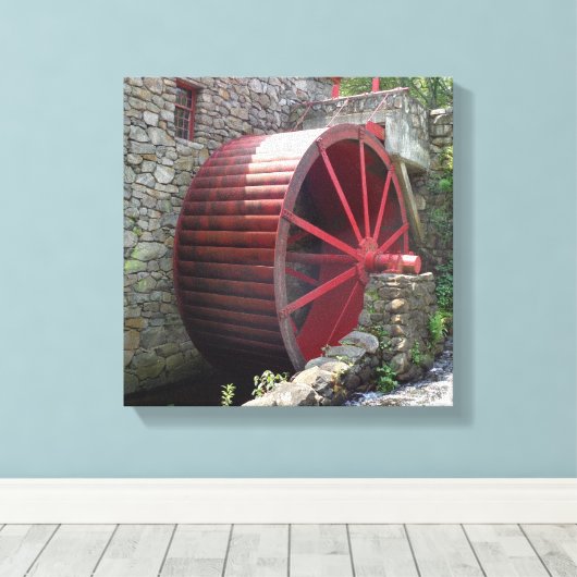 Old Grist Mill - Red Water Wheel, Sudbury, MA Canvas Afdruk (Insitu (Houten vloer))