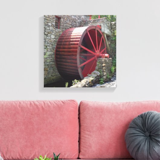 Old Grist Mill - Red Water Wheel, Sudbury, MA Canvas Afdruk (Insitu (Woonkamer))