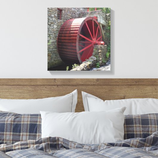 Old Grist Mill - Red Water Wheel, Sudbury, MA Canvas Afdruk (Insitu (Slaapkamer))