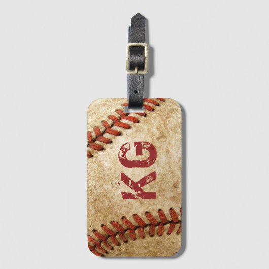 Old Grunge Baseball Personalized Monogram Initiale Bagagelabel (Voorkant (verticaal))